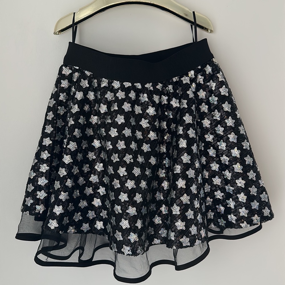 Miss grant girls size 34 (8/9) star sequin silver black tulle elastic mini skirt